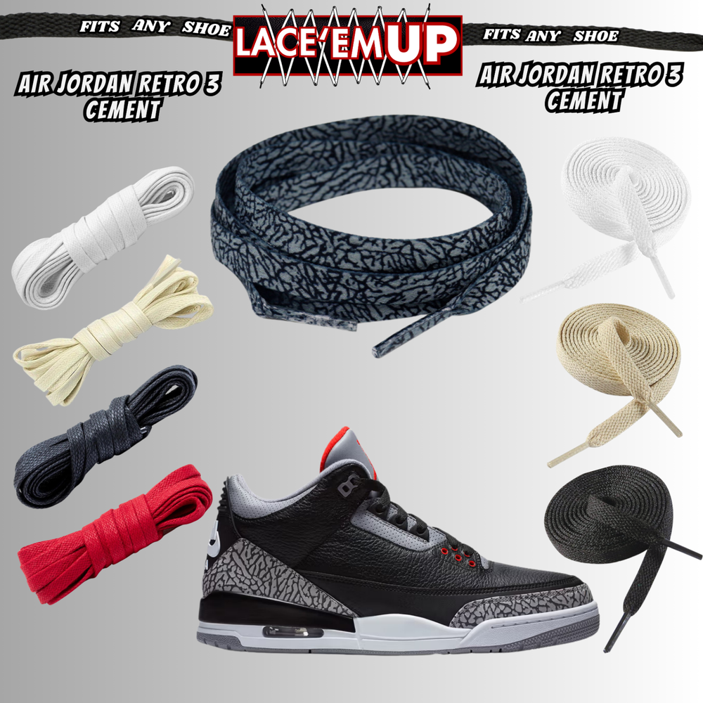 Elephant Custom Printed Cement Shoe Laces Fits AJ3 AJ4 Black Cement