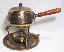 Vintage Brass Korean Fondue Set 6 Piece Floral Pattern