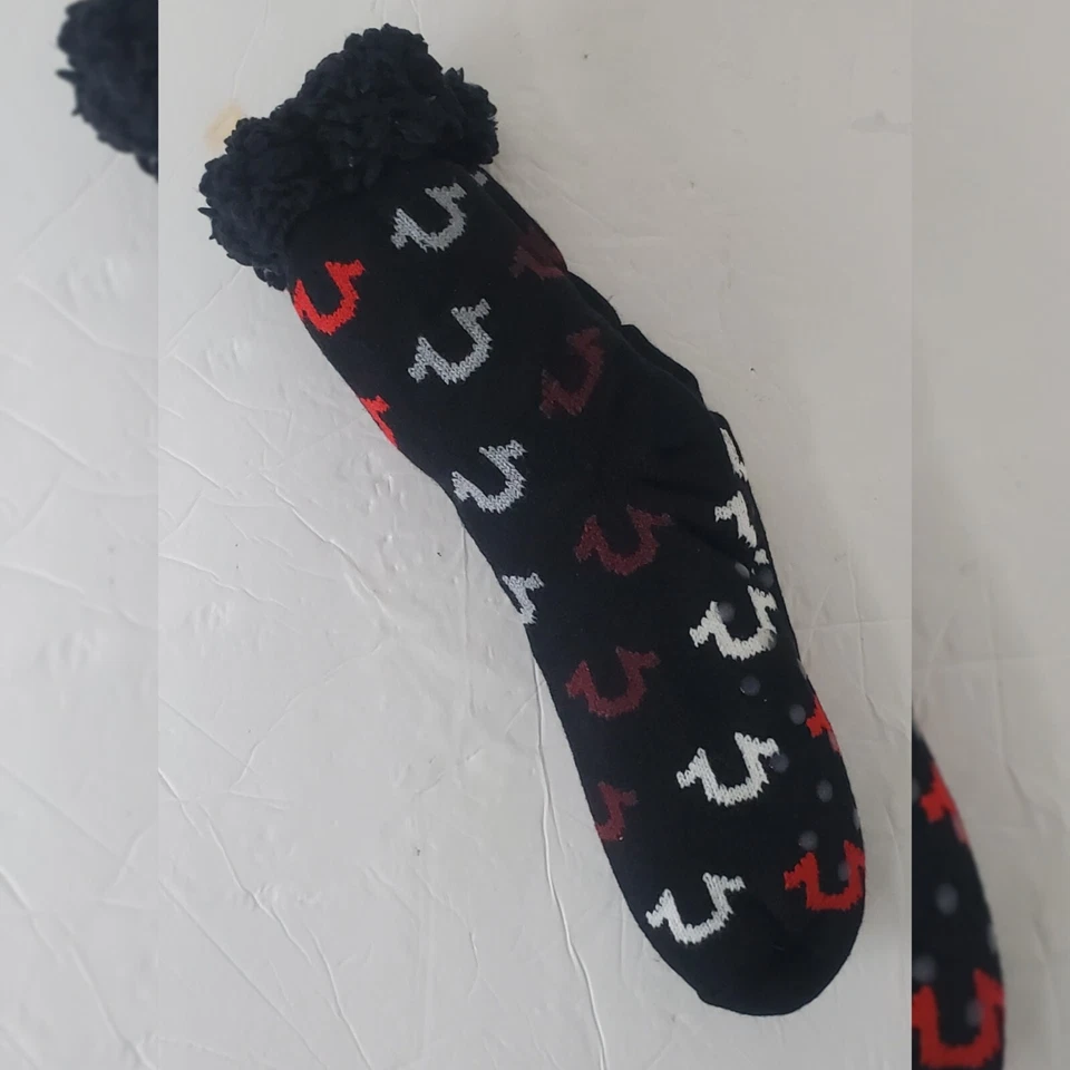 TRUE RELIGION SHERPA FLEECE-LINED THERMAL SLIPPER SOCKS MEN'S SIZE 10-13 BLACK  - Image 3 of 3