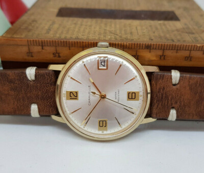 Vintage Caravelle Champange Dial Date Gp Manual Wind Man S Watch Ebay