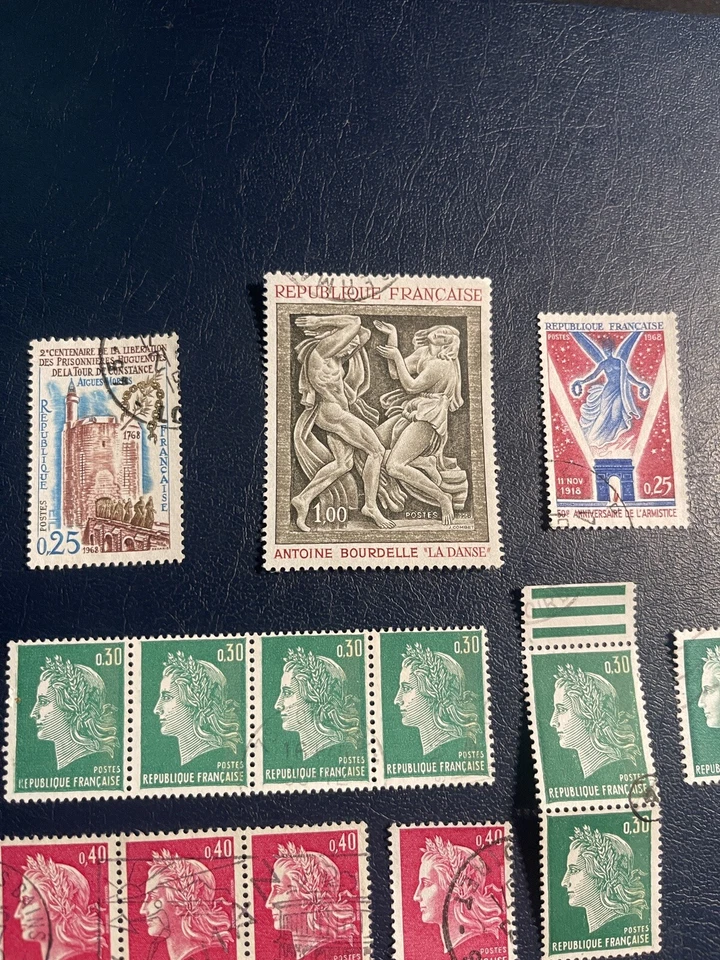 France 1968-1969 Various 8 Used Stamps, 1 MNH Block Of 4, Used Blocks Of 3 And 2 - Image 2 of 4