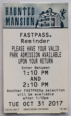 Disneyland Fastpass For The Haunted Mansion Dated Halloween 17 10 31 17 Mint Ebay