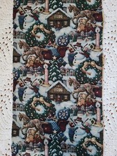 New Christmas Table Runner Tapestry Christmas Village Tassels Vintage