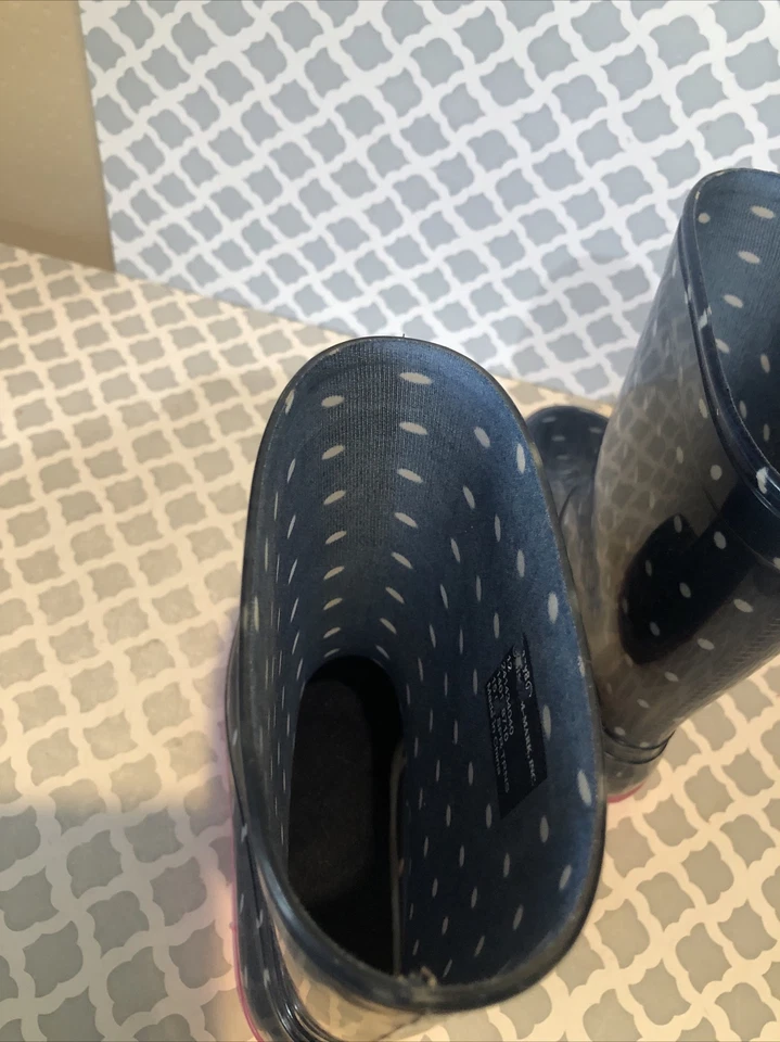 Crazy 8 Rain Boots Pull On Shoes Navy White Polka Dot Girls Youth Size 12 - Image 4 of 4