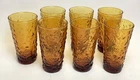Lot of 7 Vintage Anchor Hocking Lido Milano Amber Honey Crinkle Tumbler