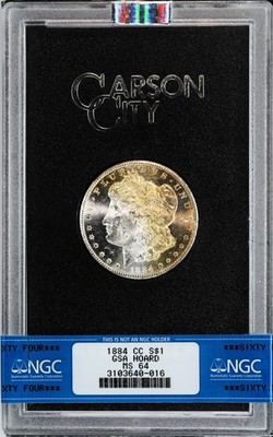 1884 CC $1 Morgan Silver Dollar Coin GSA Hoard NGC MS64 Gold Toned