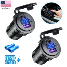 1-4X Dual USB Car Fast Charger 12V PD + QC3.0 Power Socket Outlet LED Voltmeter