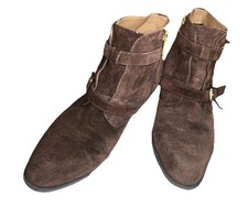 FRANCO SARTO Women’s Brown Suede Ankle Booties w/Zipper, Decorative Buckles 10M