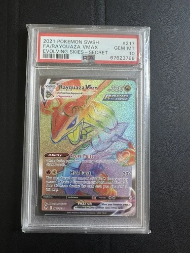 PSA 10 Rayquaza Vmax 217/203 Evolving Skies Rainbow Secret Pokemon