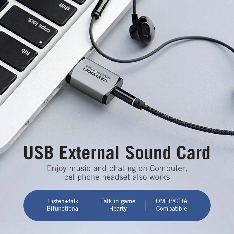 USB Audio Adapter External Stereo Sound Card 3.5mm Headset Microphone Converter - Image 2 of 4