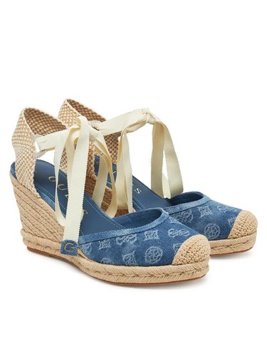 GUESS Donna numero 39. Sandali blu con zeppa di corda 9 cm. - Imagen 2 de 6