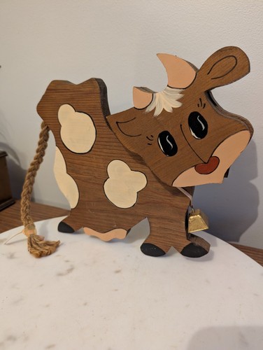 Vintage Wooden Cow 1980s Decor Farmhouse Primitive Solid Wood Hand-Painted