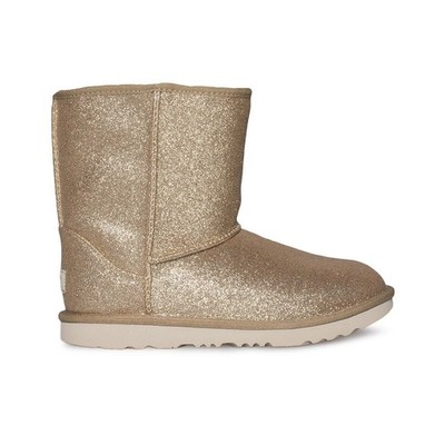 UGG CLASSIC SHORT II GLITTER GOLD LEATHER BOOTS YOUTH 6 FIT'S