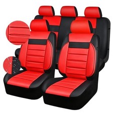 Leather Seat Covers Full Set Universal Water Resistant 3D Foam Black and Red