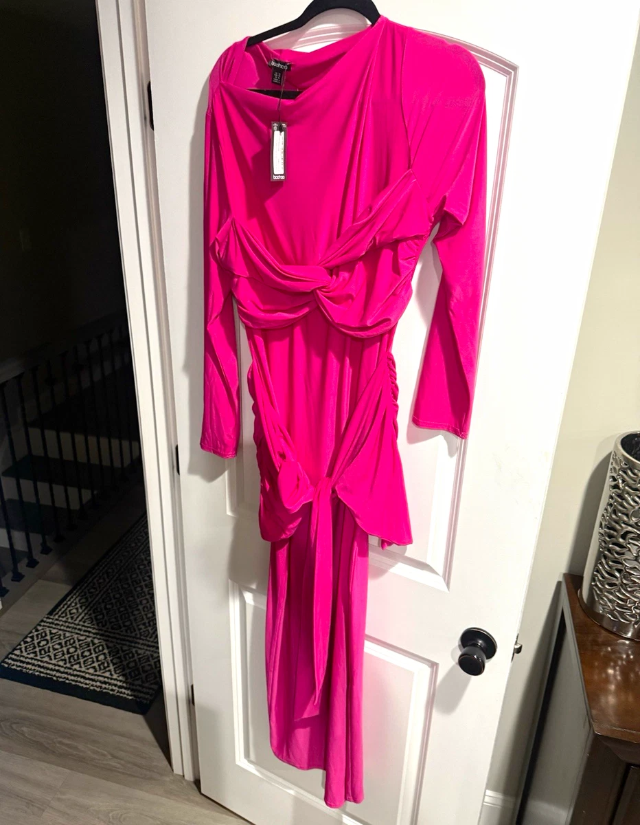 boohoo long sleeve dresses Multi Knot Detail Long Sleeve Maxi Dress