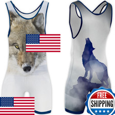 4 Time All American Firefighter wrestling singlet Size 2XS (M 121-155 lbs., Wolf