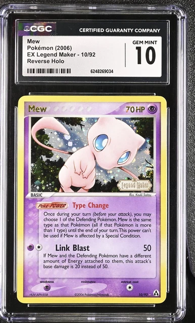 CGC 10 GEM MINT Mew 10/92 EX Legend Maker Reverse Holo Stamped Swirl Pokemon
