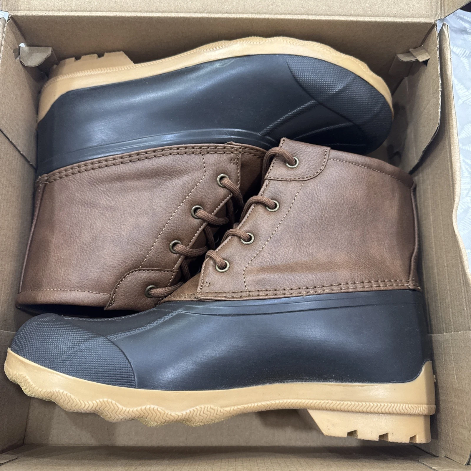Sperry Port Boot Boys Size 5M Brown Tan/Navy Duck Boots Waterproof New In Box