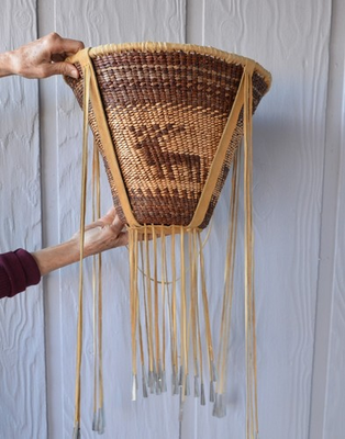 #ad Large White Mountain Apache Elk Basket 14 1 2quot; x 24quot; with Fringe $425.00