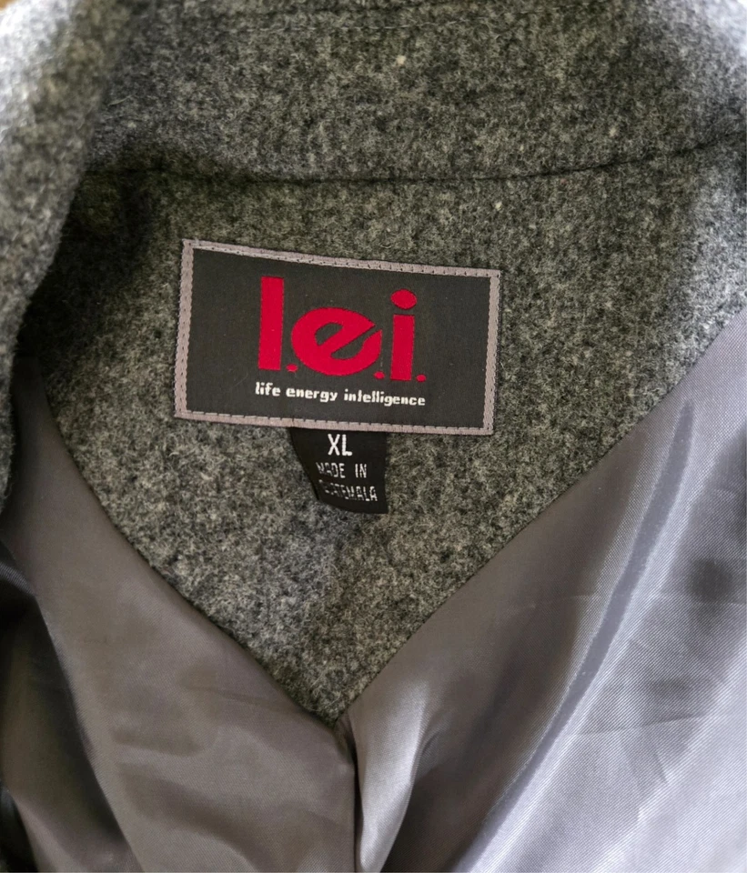 Vintage L.E.I. Acogedor abrigo de invierno forrado de polietileno 100 % lana gris medio XL para mujer Foto 4 de 4
