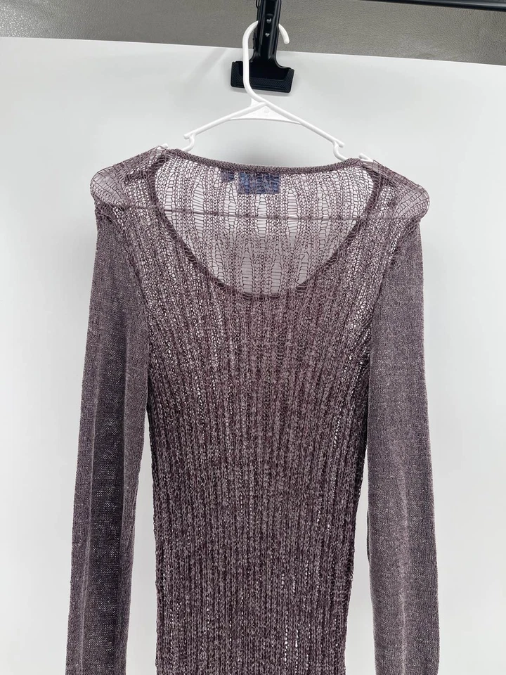 Vestido suéter Vera Wang feminino roxo malha com nervuras túnica alta-baixa G - Imagem 4 de 4