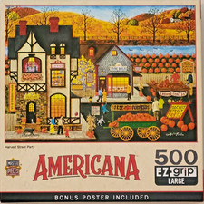 Americana Ez Grip "Harvest Street Party" 500 Piece Puzzle Complete/w Poster