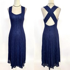 Vintage 1990’s Dark Blue All That Jazz Lace Midi Dress 5/6 S Whimsygoth Grunge
