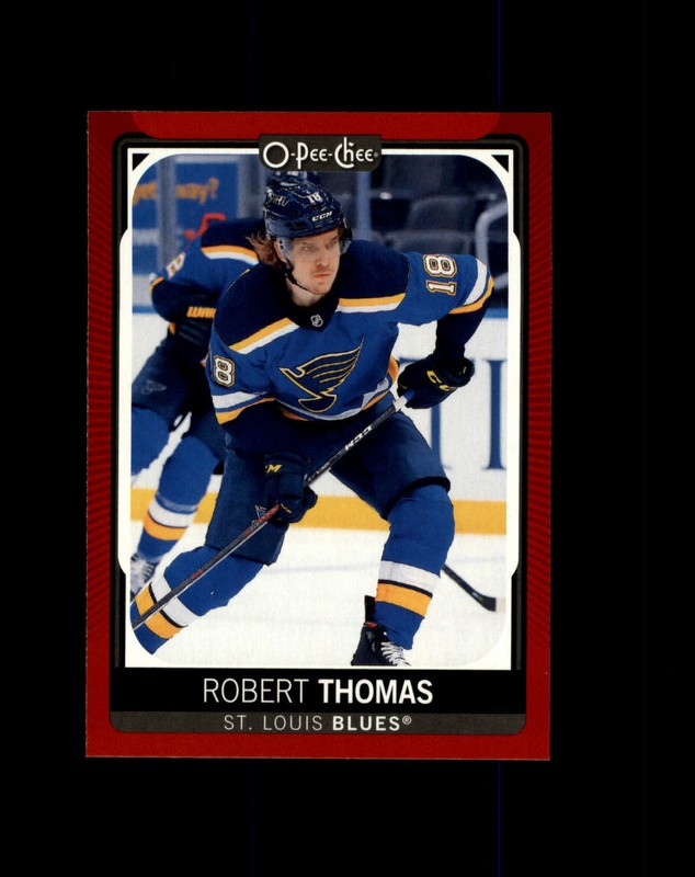 #302 Robert Thomas St. Louis Blues 2021-22 O-Pee-Chee Red Border Parallel SP