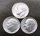 1955 P-D-S 10c SILVER Roosevelt Dime  BU-AU-BU Year Set.  (R155)