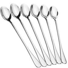 6 Long Handle Teaspoons Tea Spoon Stainless Steel Coffee Latte Ice-cream spoon