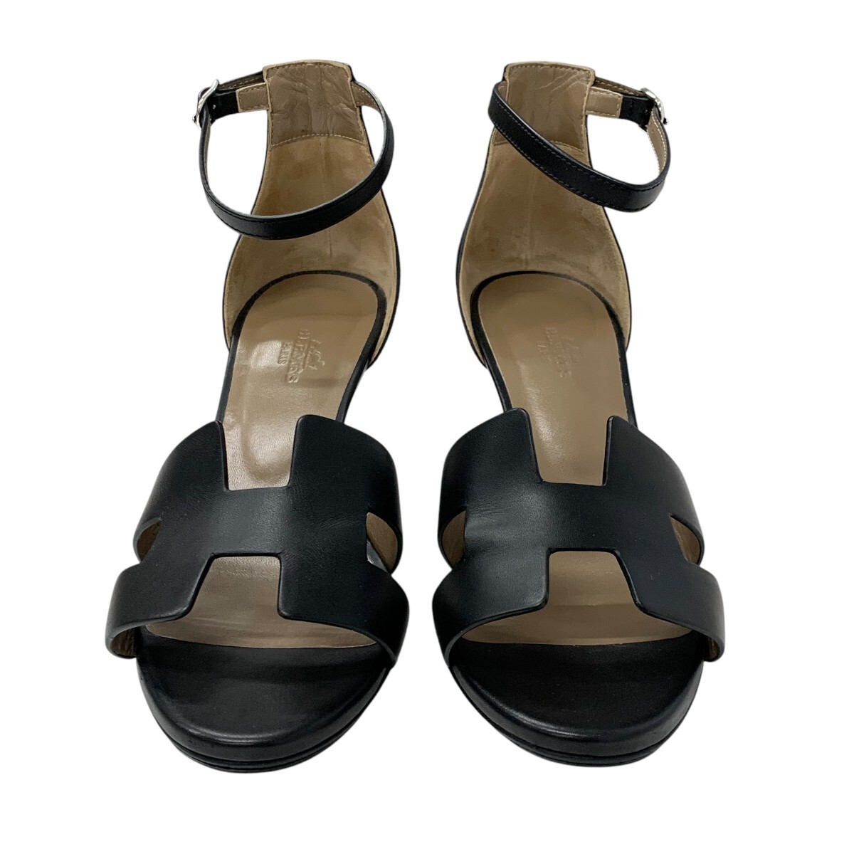 Hermès Legend Sandals Wedge Sole Black Leather Size 38 US About 8 For Women thumbnail 13
