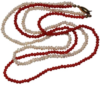   Koralle & Süßwasserperlen Halskette 800er Silber Schmuck - 41,5 cm / 10,75g