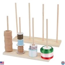 2 Sets Wooden Ribbon Organizer Rack Storage Spool Holders for Crafting, 12 Slots