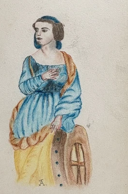 Ancien dessin original portraits scène de genre, croquis de femme - Photo 1/4