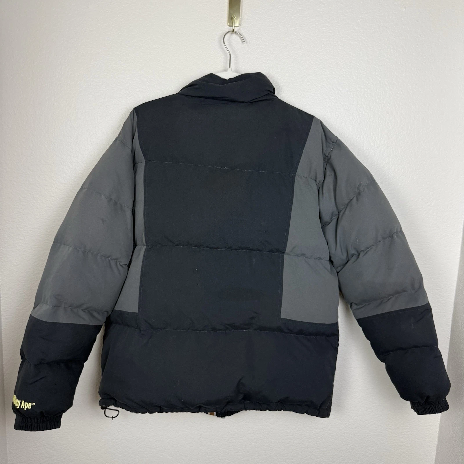 BAPE A Bathing Ape Puffer Jacket Mens Medium Down Feather Black Gray Streetwear image 3