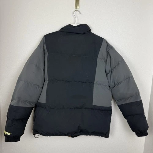 BAPE A Bathing Ape Puffer Jacket Mens Medium Down Feather Black Gray Streetwear image 3