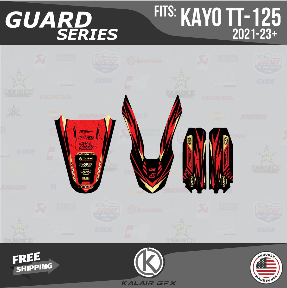 Graphics Kit for Kayo Pit Bike TT 125 TT 140 (2021+) Guard - RED