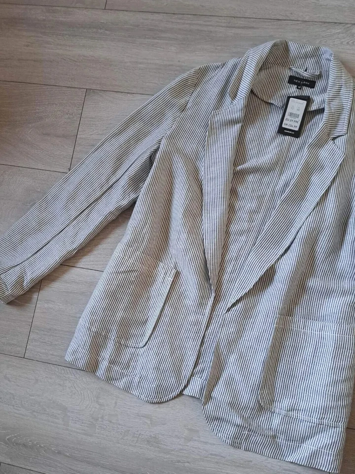 New Look Blue & White Striped Jacket Linen Mix Pockets Casual Nautical BNWT UK12 - Image 3 of 4