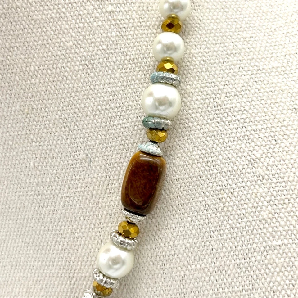 Collar de perlas ojo de tigre con cuentas cadena ajustable joyería de moda Foto 3 de 4