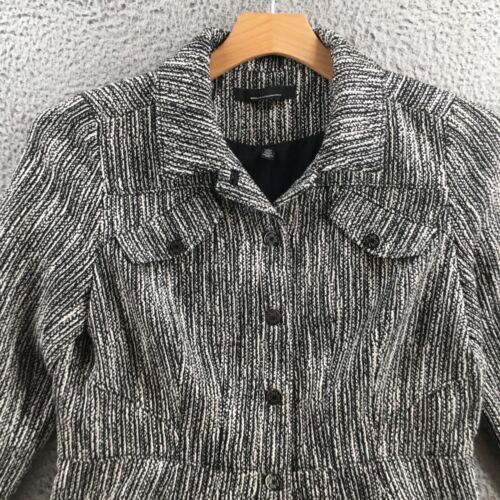 White House Black Market Boucle Trucker Jacket Womens L Black Long Sleeve Casual - Picture 2 of 17