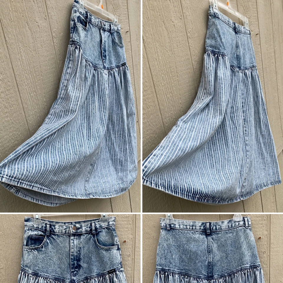Vintage Bugatti High Waist Denim Skirt Acid Wash Striped Acid Wash 11 28 Waist - Image 3 of 4