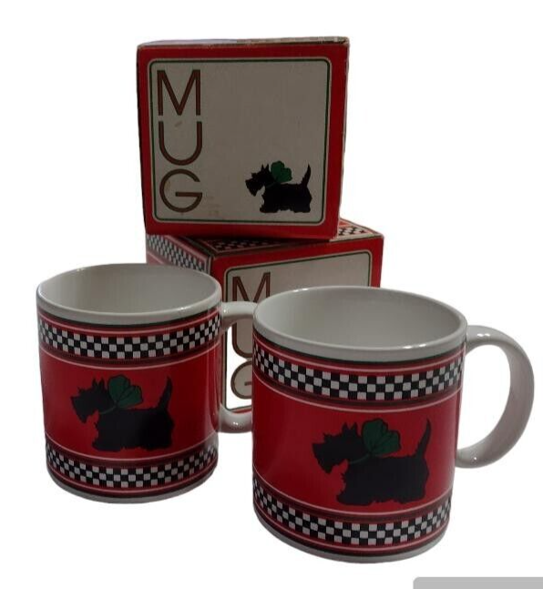 Vintage 70's Potpourri Press Squatty Scottie Coffee Mugs w/ Boxes Japan