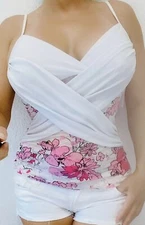 Summer Top Brand SM-Design White Pink blumem Flower Shirt