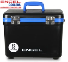 ENGEL 13QT Leak-Proof, Air Tight,  Hard Sided Cooler  / Lunchbox Black & Blue