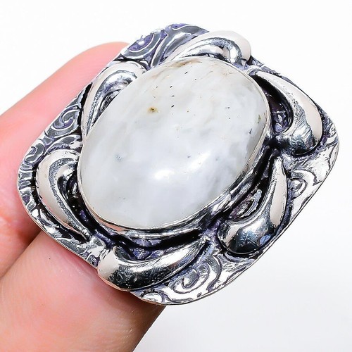 Bague Argent Sterling 925 - Pierre De Lune Arc-en-ciel Naturelle - Taille 6.5 - Inde