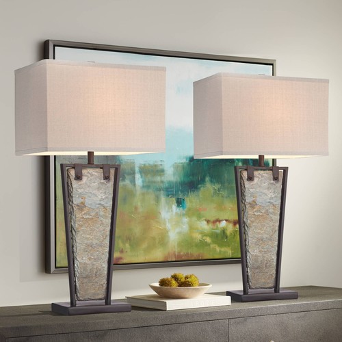 Franklin Iron Works Zion 30" Slate and Bronze Table Lamps Set of 2