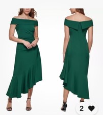 Eliza J Emerald Green Asymmetrical Ruffled Hem Size 10 Retail $ 228