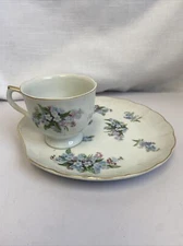 Vintage JSCA Porcelain Forget-Me-Not Snack Set Cup And Plate