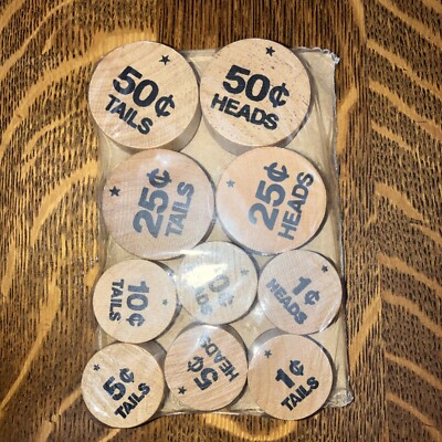 Vintage Set of 10 Lakeshore Learning Wood Stamps  Coins 