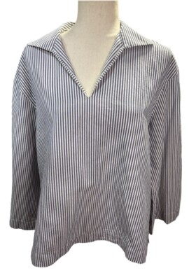 Lafayette 148 New York  Dales Bristol  Striped Shirt M Nautical Preppy FLAW